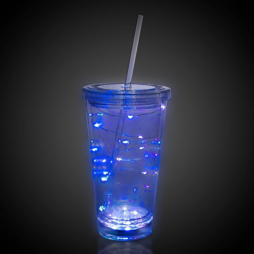 LED Light Up 16 Oz String Double Walled Tumbler With Lid And Straw
