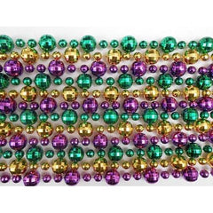 60" 20Mm-10Mm-10Mm Globe Metallic Purple, Gold And Green Mardi Gras Beads