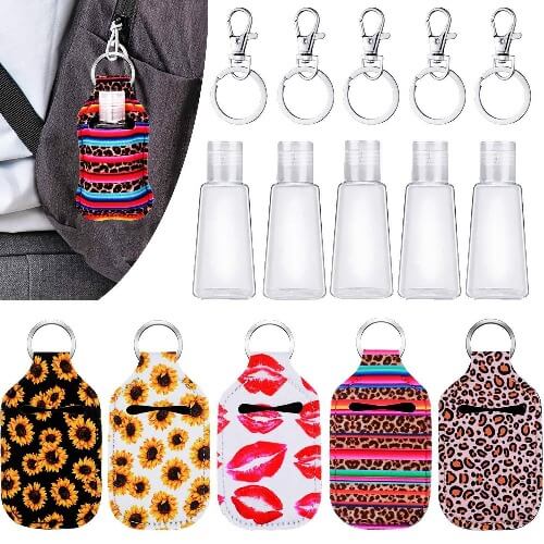 30 ml Hand Sanitizer Empty Refillable Bottle with Flip Cap and Keychain, Floral Design Pack of 5