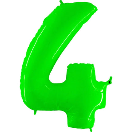 40" Number 4 - Neon Lime Green Foil Mylar Balloon