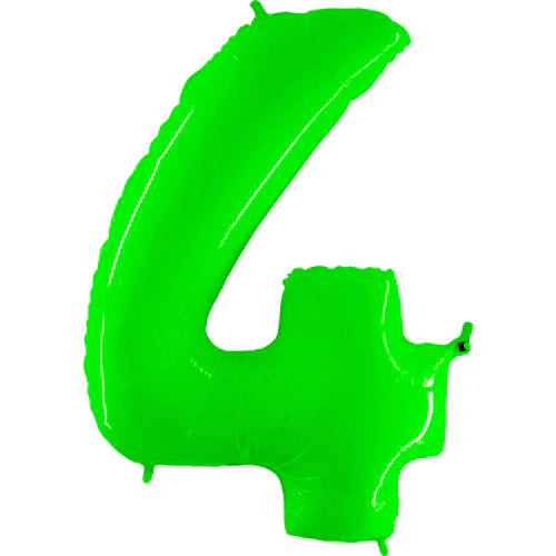 40" Number 4 - Neon Lime Green Foil Mylar Balloon