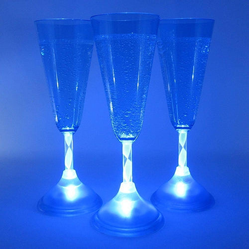 LED Light Up Blue Flashing 7 Oz Champagne Flute Glasses