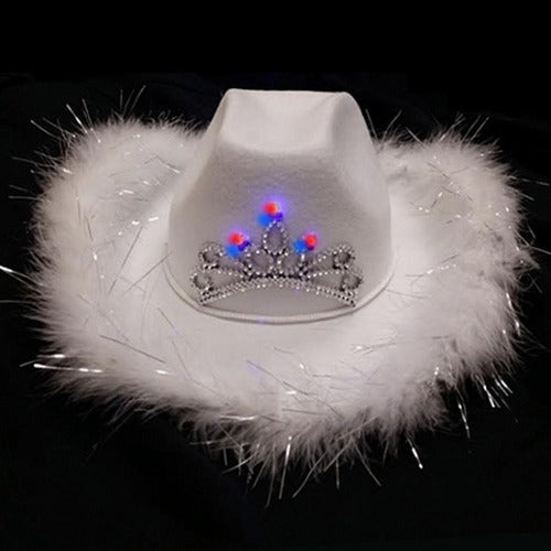 Premium LED Light Up Tiara White Cowboy Hat