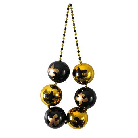 48 100Mm Fleur De Lis Black And Gold Balls Necklace