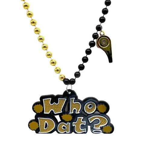 36 10mm 4-Section Black and Gold Bead with Whistle and Who Dat Medallion