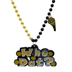 36" 10mm 4-Section Black and Gold Bead with Whistle and Who Dat Medallion