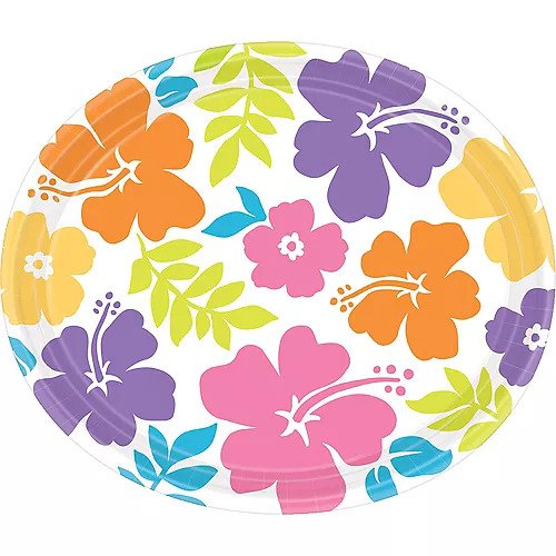 12 Inch Hibiscus White Oval Plates