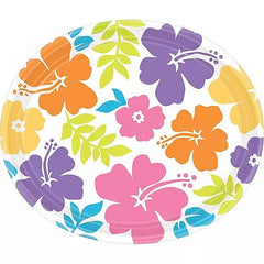 12 Inch Hibiscus White Oval Plates