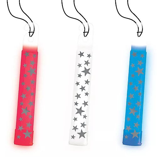 Patriotic Red, White & Blue Star Glow Stick Necklaces