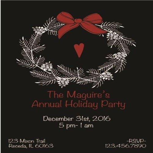 Sophisticated Wreath Black Holiday Card or Invitations