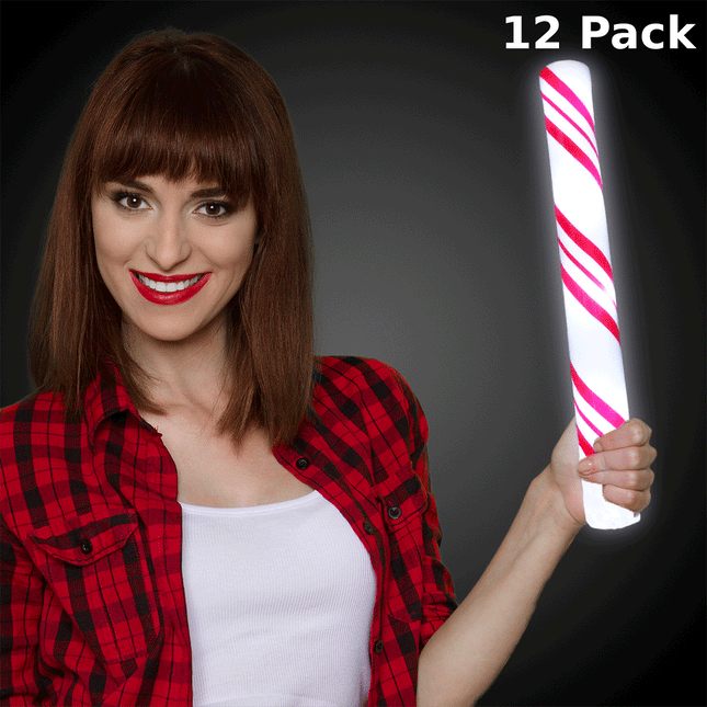 LED Light Up 16" Christmas Candy Cane Foam Sticks - Pack of 12
