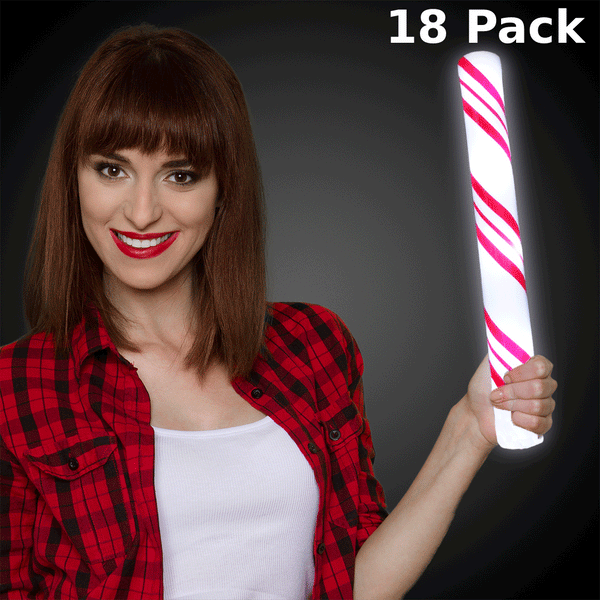 LED Light Up 16 Inch Christmas Candy Cane Foam Stick - Pack of 18