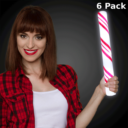 LED Light Up 16" Christmas Candy Cane Foam Sticks - Pack of 6
