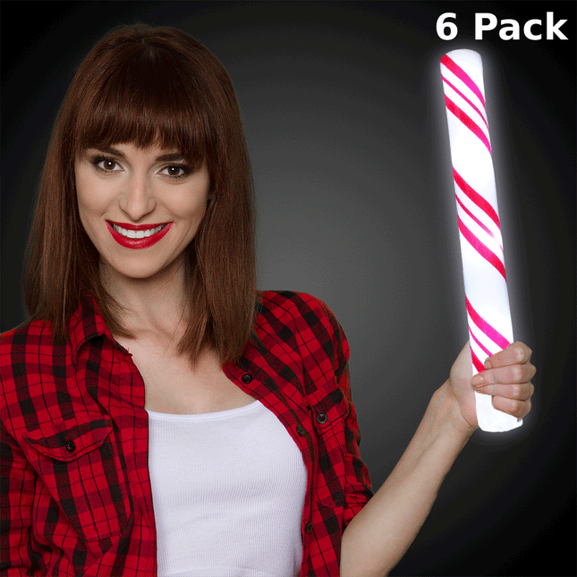 LED Light Up 16" Christmas Candy Cane Foam Sticks - Pack of 6