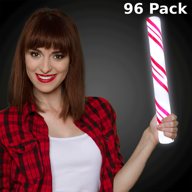 LED Light Up 16" Christmas Candy Cane Foam Sticks - Pack of 96