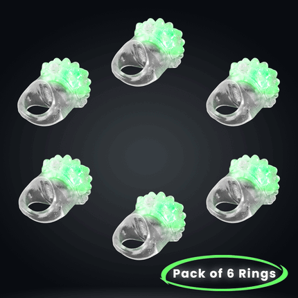 Green LED Light Up Flashing Jelly Bumpy Rings - Pack of 6