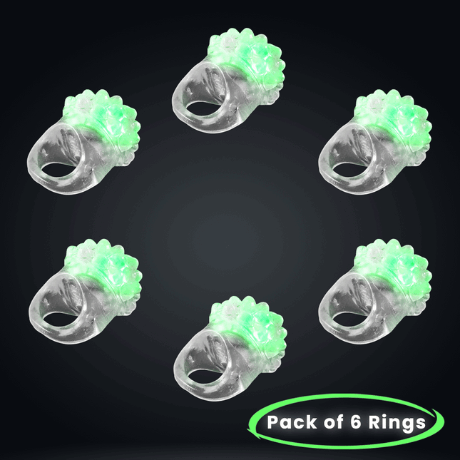 Green LED Light Up Flashing Jelly Bumpy Rings - Pack of 6