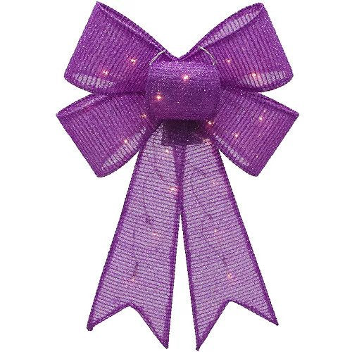 21 Inch Light-Up Purple Mardi Gras Fabric Bow