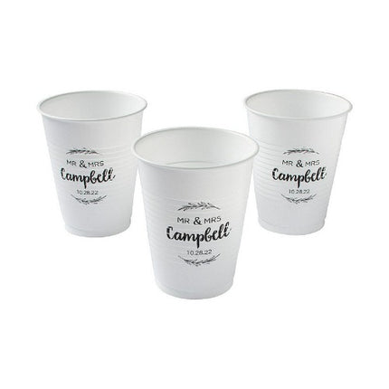 Personalized White Mr. & Mrs. Plastic Cups