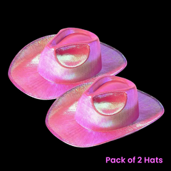 Pink Neon Sparkly Holographic Iridescent Space Cowboy Hats - Pack of 2