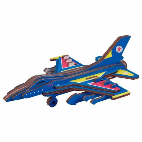 Natural Wood 3D Puzzle F-16 Fighter Plane Craft Building Set