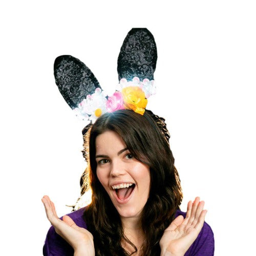 Light Up Sassy Black Lace Flower Bunny Ears