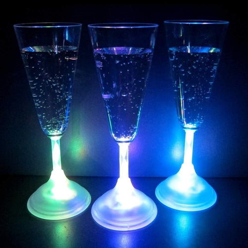 LED Light Up Flashing 7 Oz Champagne Flute Glass -  Multi Color