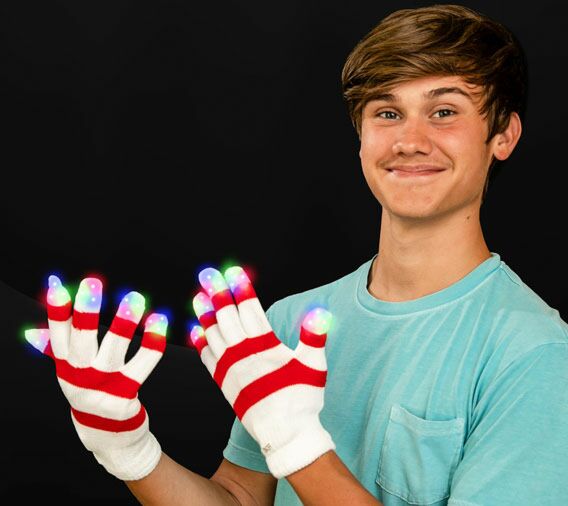 LED Light Up Flashing Candy Cane Gloves