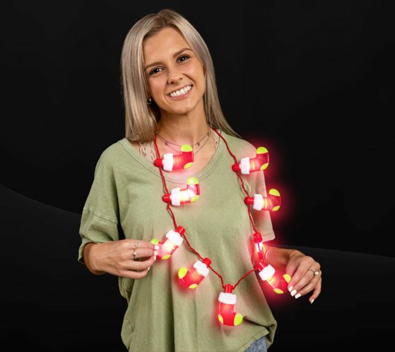 LED Light Up Flashing Christmas Stocking Necklace