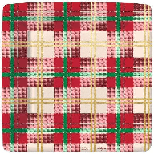 Gold Foil Plaid Holiday Plates