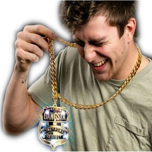 Light Up Gangsta Metallic God Necklace