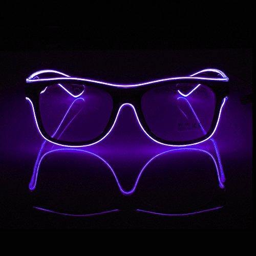 EL-Wire Purple Aviator Shades with Sound Sensor and Clear Lens