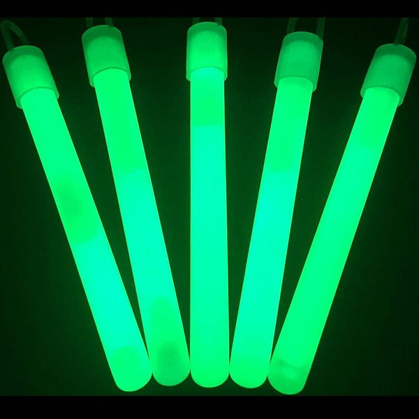 6 Inch Slim Green Glow Sticks With Lanyards - Pack of 12