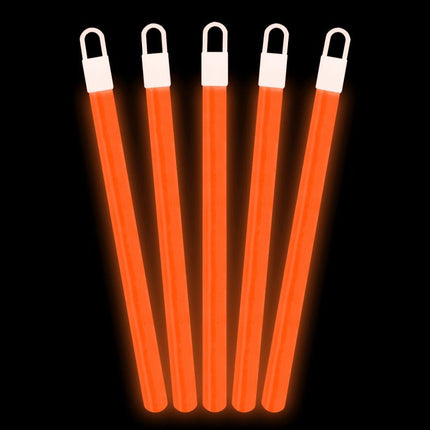 6 Inch Slim Orange Glow Sticks With Lanyards - Pack of 12