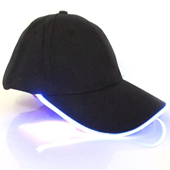 LED Lighted White Glow Hat Black Fabric