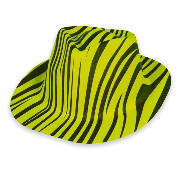 Neon Yellow Animal Print Striped Fedora Hat