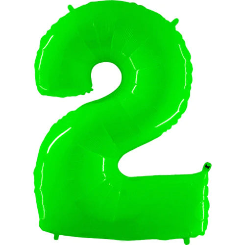 40 Number 2 - Neon Lime Green Foil Mylar Balloon