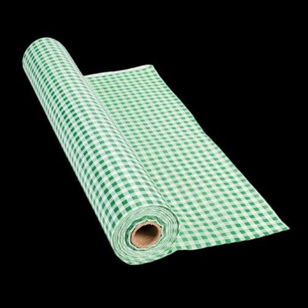 Green Gingham Plastic Tablecloth Roll - 100 Feet