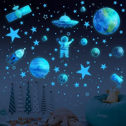 Glow in The Dark Spaceship Stars Wall Stickers Set