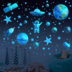 Glow in The Dark Spaceship Stars Wall Stickers Set