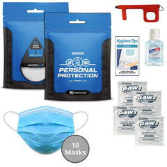 Personal PPE Kit- Masks,Antibacterial Wipes,Sanitizer & No Touch Multipurpose Tool - Made In USA