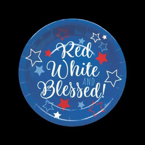 Red White And Blessed Paper Dinner Plates