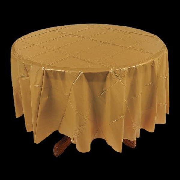 Gold Round Plastic Tablecloth