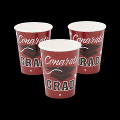 9 Oz Congrats Grad Burgundy Color Paper Cups