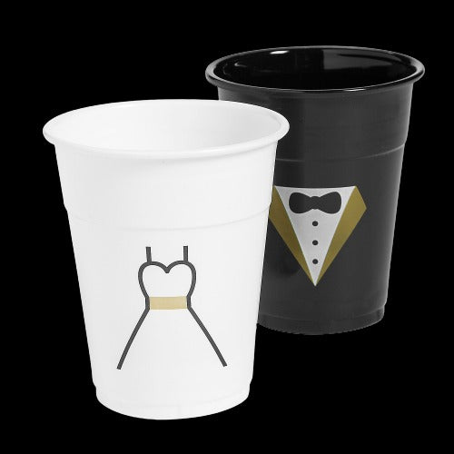 16 Oz Bride & Groom Plastic Cups