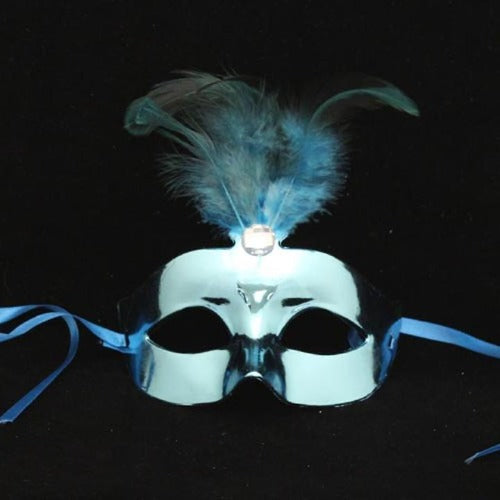 Aqua Shiny Feather Mask