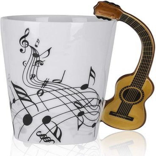 7 oz Acoustic Guitar Handle with Music Print Coffee Mug