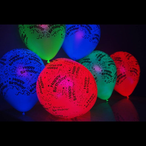 UV Blacklight Reactive Latex 11 inch Happy Birthday Balloons Assorted