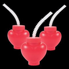 6 Oz Heart-Shaped Plastic Cups with Straws