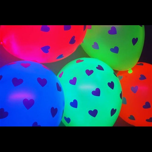 Neon Latex Assorted 11 inch UV Blacklight Reactive Heart Balloons